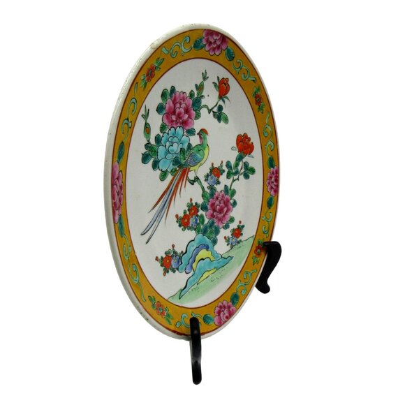 Vintage ASIAN IMARI Porcelain Plate With Vibrant Peacock And Floral Motif 10.7 i - Picture 2 of 11